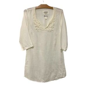 Malvin Hamburg Germany I Love Linen | Tunic Top 3/4 Sleeves White- Size Medium
